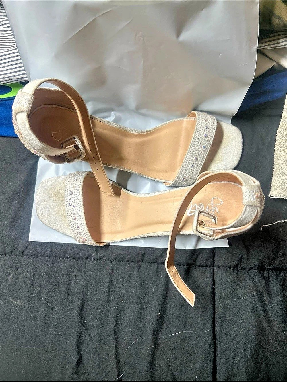 Soda Embellished Heels in Beige